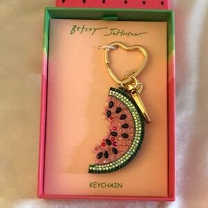 Betsey Johnson Summer Picnic Gold Tone Green Metallic Watermelon Bag Charm NWT